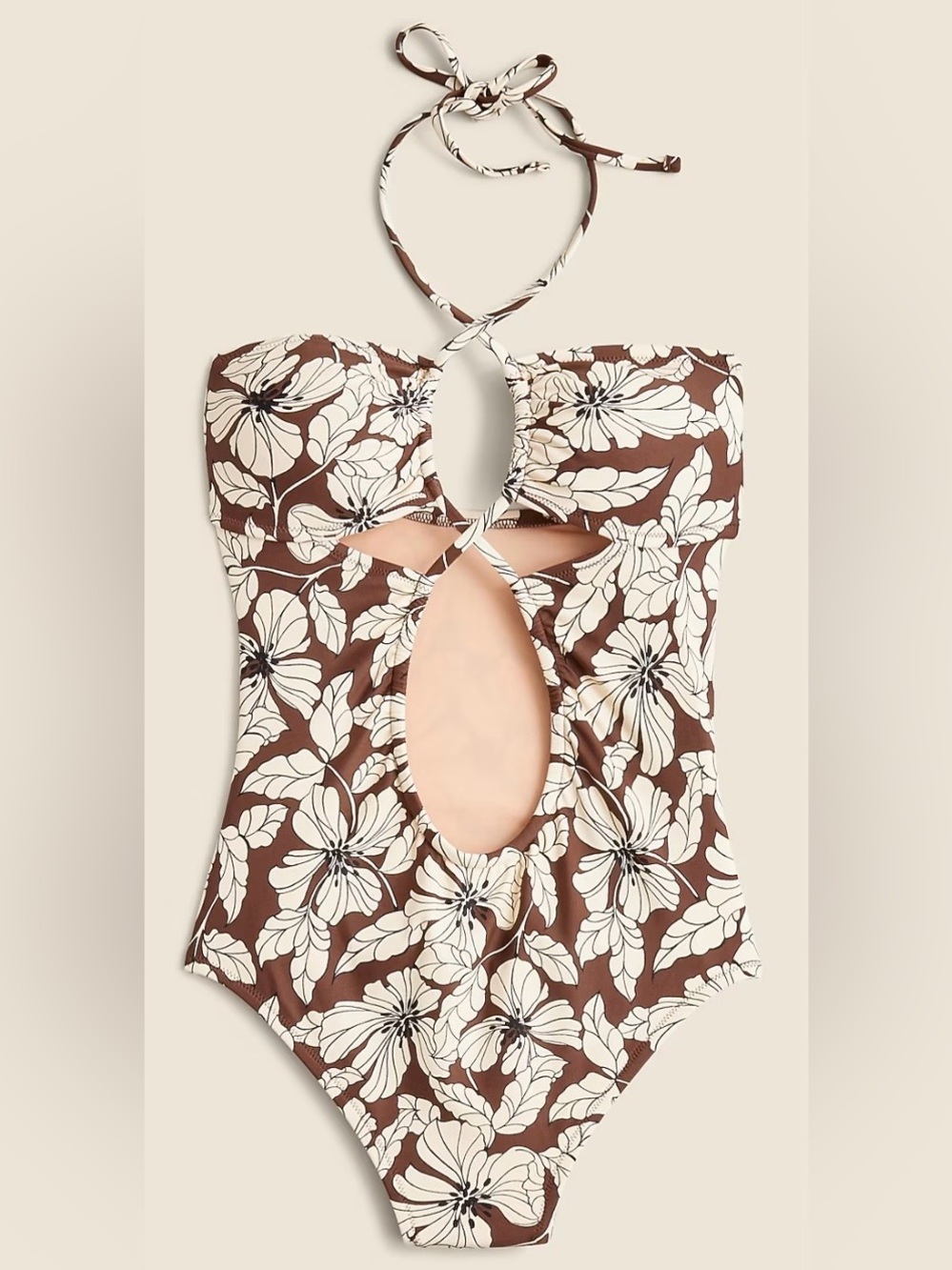 J. Crew Brown and Cream Floral Cutout One-Piece Swimsuit